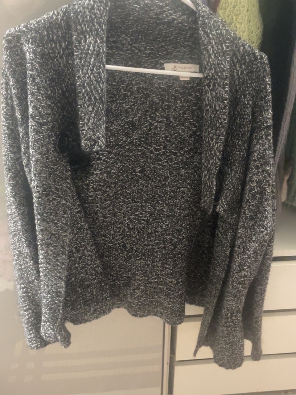JM Collection Black & White Marled Open-Front Cardigan